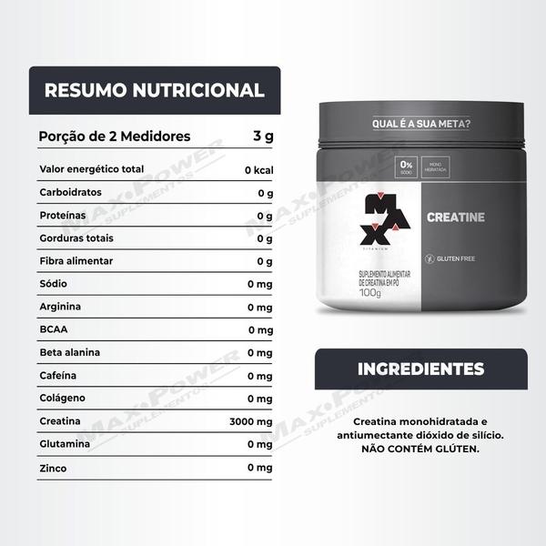 Imagem de Creatina Pura 100g Max Titanium + Bcaa 30 Caps Black Skull