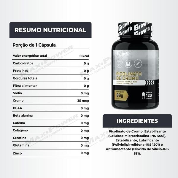 Creatina Pura 100g Monohidratada + Cromo 120 Caps Growth Imagem de Creatina Pura 100g Monohidratada + Cromo 120 Caps Growth