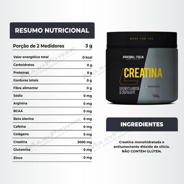 Imagem de Creatina Pura 100g Probiotica + Bcaa 30 Caps Black Skull