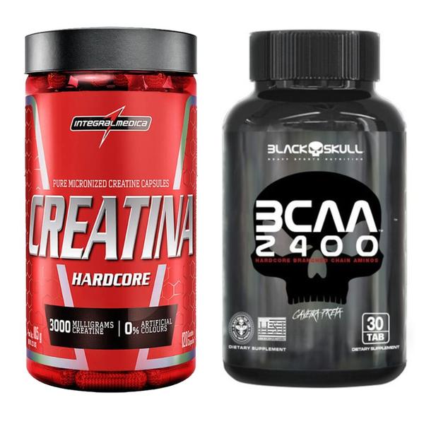 Imagem de Creatina Pura 120 Caps Integral + Bcaa 30 Caps Black Skull