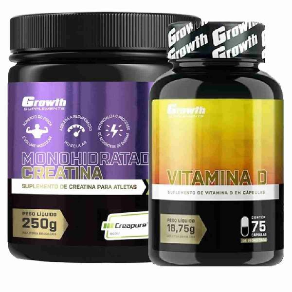 Imagem de Creatina Pura 250g Creapure + Vitamina D 75 Caps Growth