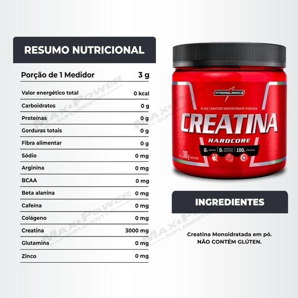 Imagem de Creatina Pura 300g Integral + Bcaa 30 Caps Black Skull