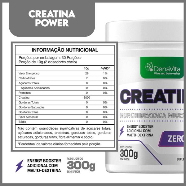 Imagem de Creatina Turbo Power X3 Monohidratada Creatine - Suplemento Em Pó 300G - Denavita