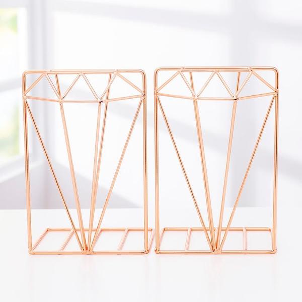 Imagem de Creative Diamond Shaped Metal Bookends Desk Organizador Book Support Stand Storage Holder Shelf Bookends