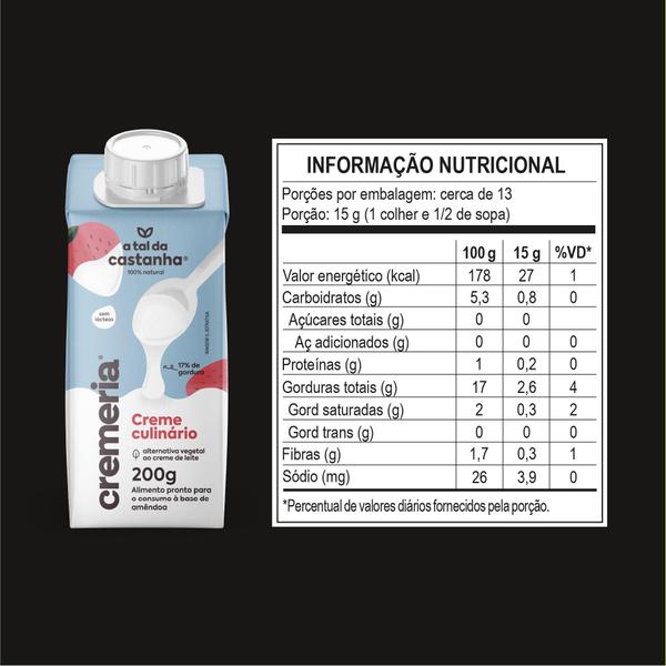 Creme Culinário Vegetal Cremeria 200 ML - A Tal da Castanha Imagem de Creme Culinário Vegetal Cremeria 200 ML - A Tal da Castanha