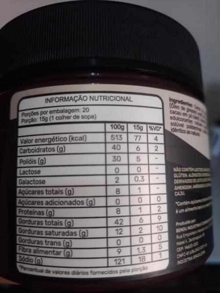 Creme de avelã e cacau dark crunchy bendú 300g zero açúcar zero lactose Imagem de Creme de avelã e cacau dark crunchy bendú 300g zero açúcar zero lactose