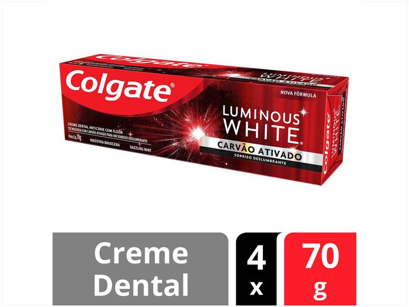 Imagem de Creme Dental Clareador Colgate White Carvão Ativado Luminous 70g 4 Unidades