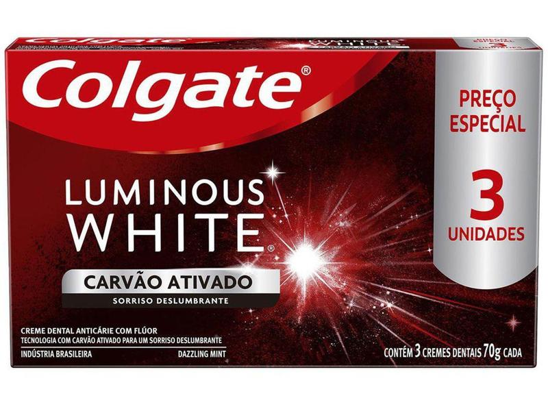 Imagem de Creme Dental Colgate Luminous White Carvão Ativado - 70g 3 Unidades