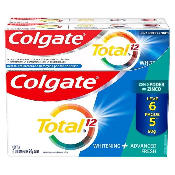 Imagem de Creme Dental Colgate Total 12 Whitening e Advanced Fresh, Leve 6 Pague 5, 6x90g