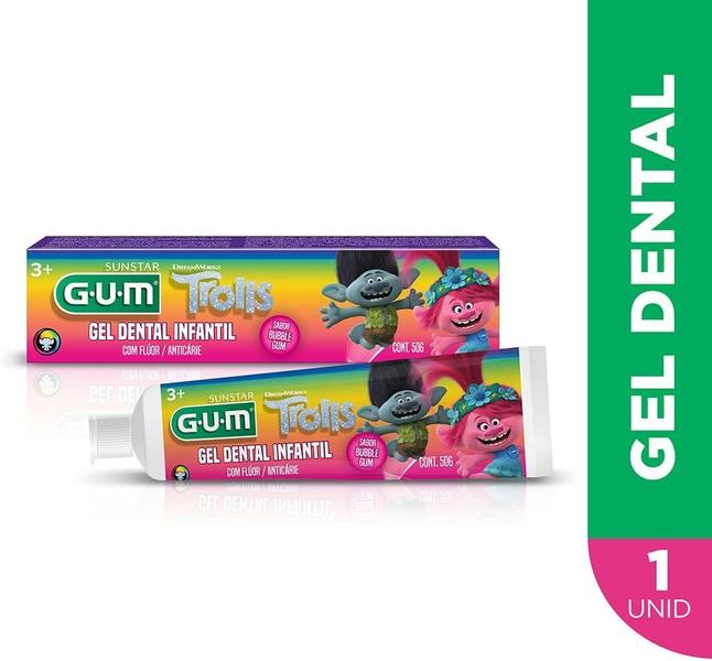 Imagem de Creme Dental Com Flúor GUM Trolls Sabor Chiclete 50g