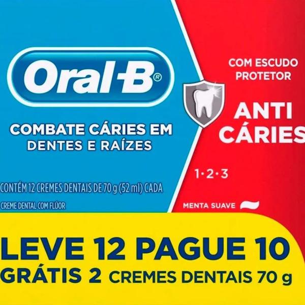 Imagem de Creme Dental Oral B 123 Anti Caries 70g Oferta Leve 12 Pague 10 - Embalagem com 12 Unidades