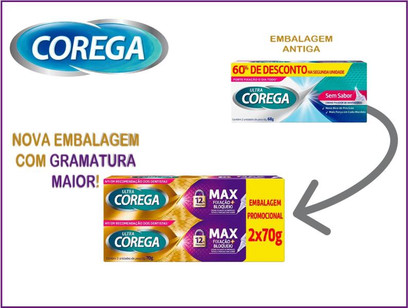 Imagem de Creme Fixador De Dentadura Corega Ultra Sem Sabor 2 Unidades De 68g Cada