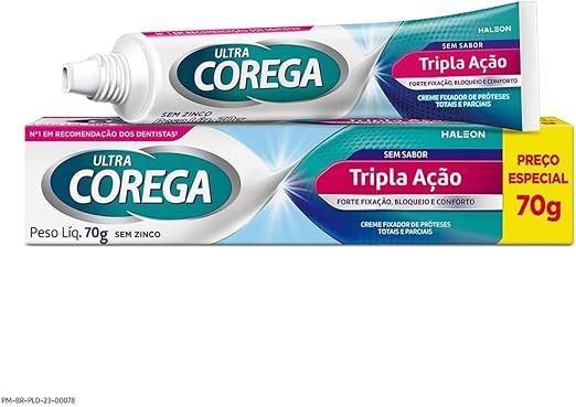 Imagem de Creme Fixador de Dentadura Ultra Corega Tripla Ação Sem Sabor 70g