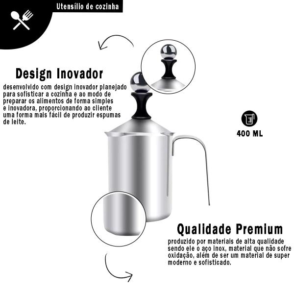 Imagem de Cremeira Espumadeira Manual em Aço Inox Aerador de Leite Cappuccino Multiuso