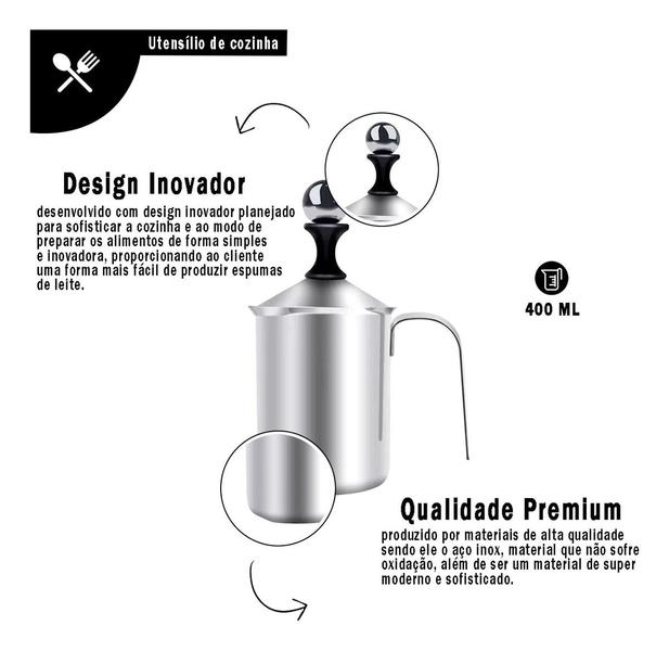 Imagem de Cremeira Manual Aço Inox 410ml Espumadeira Aerador Leite Cappuccino Multiuso