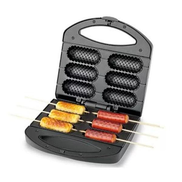 Imagem de Crepeira Pratica Crepe & Hot Dog Preta E Inox 6 Cavidades 110v