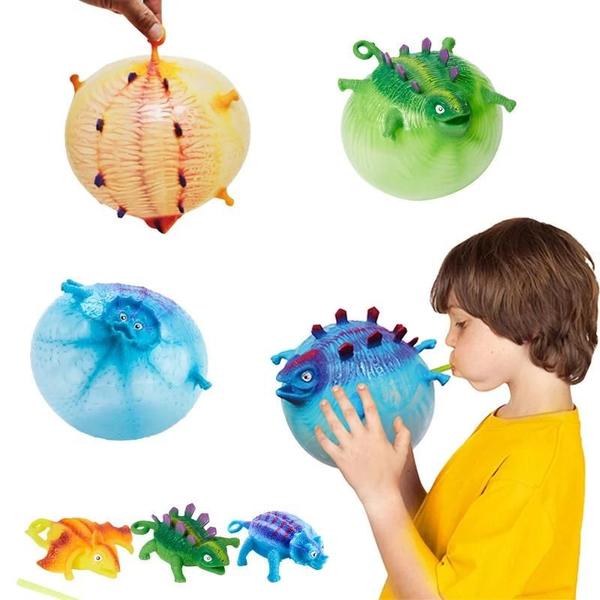 Imagem de Crianças Dinossauro Inflar Bola Brinquedo Fidget Engraçado Soprando Animais Antiestresse Mão Balão