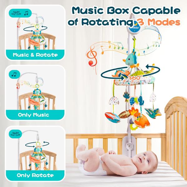 Imagem de Crib Mobile Jollybaby Nursery Baby Girating Dinossauro com música