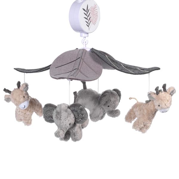 Imagem de Crib Mobile Lambs & Ivy Baby Jungle Animals com música cinza/bronzeada