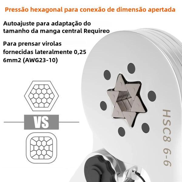 Imagem de Crimpadeira de Virola Hexagonal Autoajustável HSC8 - AWG23-10