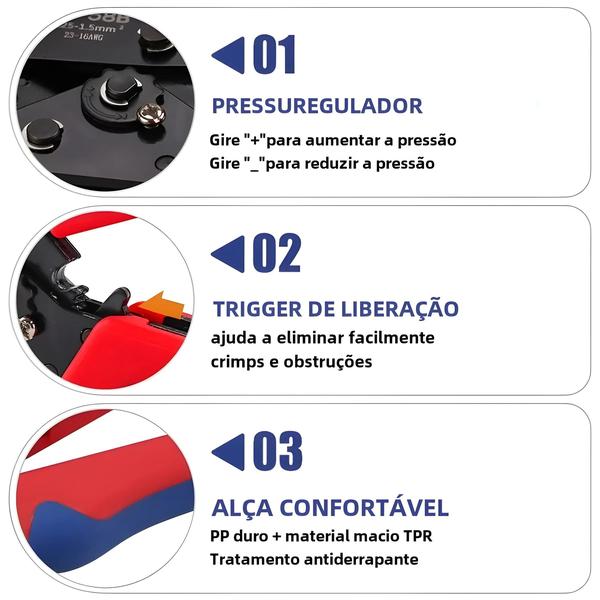 Imagem de Crimpadora de Barril Aberto Não Isolada 23-16 AWG (SN-58B) para Terminais Dupont e Molex