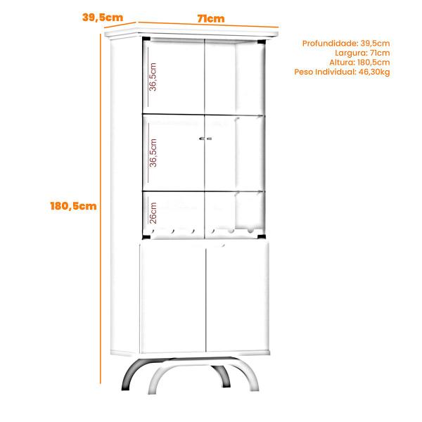 Imagem de Cristaleira 181x71 Portas e Prateleiras de Vidro 3mm Com Led e Adega Clara - EdeCasaMoveis