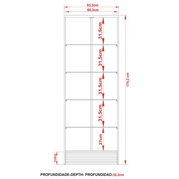 Imagem de Cristaleira 2 Portas 5 Prateleiras Natural Cr6002 - Tecno Mobili