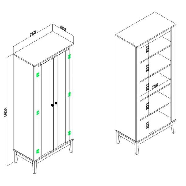 Imagem de Cristaleira 2 Portas de Vidro 75 Cm Colonial  Freijó Branco Movelbento