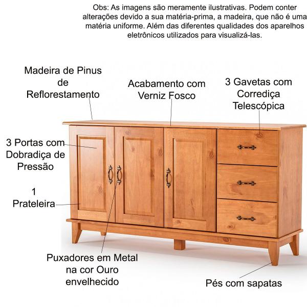 Imagem de Cristaleira 2 Portas de Vidro e Buffet Aparador 156 cm Bella