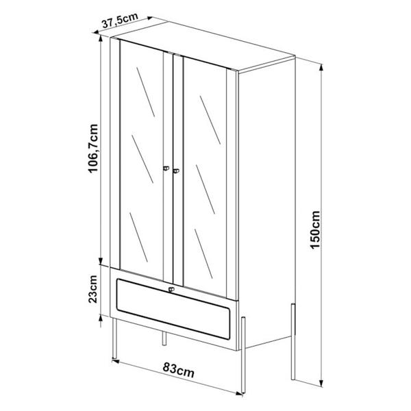 Imagem de Cristaleira 2 PT Vidro 1 GVT Pes Metal 28963 Hanover Artesano