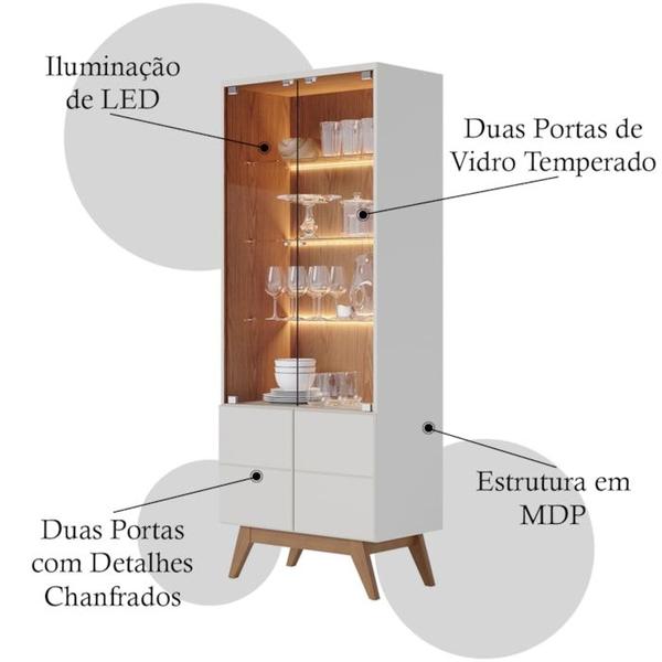 Imagem de Cristaleira 4 Portas Noronha Off White Matte Freijo CLB