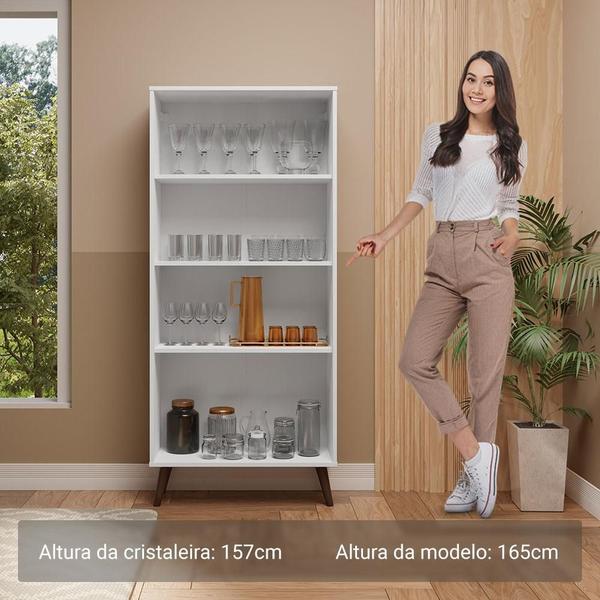 Cristaleira 70 cm 2 Portas de Vidro com Pés Cônicos Branco/Marrom Madesa Imagem de Cristaleira 70 cm 2 Portas de Vidro com Pés Cônicos Branco/Marrom Madesa