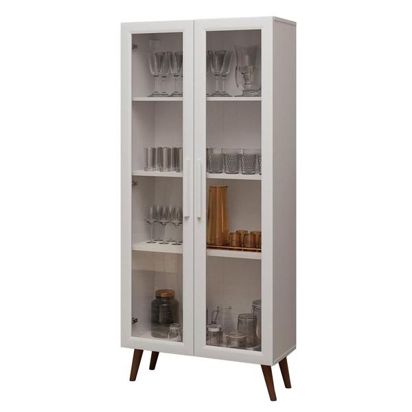 Cristaleira 70 cm 2 Portas de Vidro com Pés Cônicos Branco/Marrom Madesa Imagem de Cristaleira 70 cm 2 Portas de Vidro com Pés Cônicos Branco/Marrom Madesa