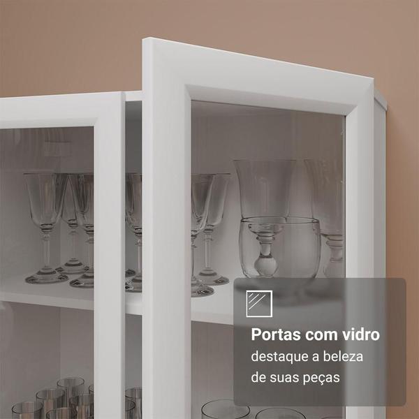 Cristaleira 70 cm 2 Portas de Vidro com Pés Cônicos Branco/Marrom Madesa Imagem de Cristaleira 70 cm 2 Portas de Vidro com Pés Cônicos Branco/Marrom Madesa