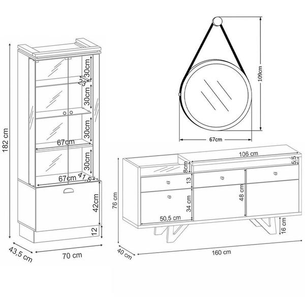 Imagem de Cristaleira Aruan Buffet Ellora E Espelho Adnet 67cm H01 Off White/carvalho - Mpozenato