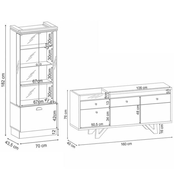 Imagem de Cristaleira Aruan E Buffet Ellora H01 Off White-cinamomo - Mpozenato