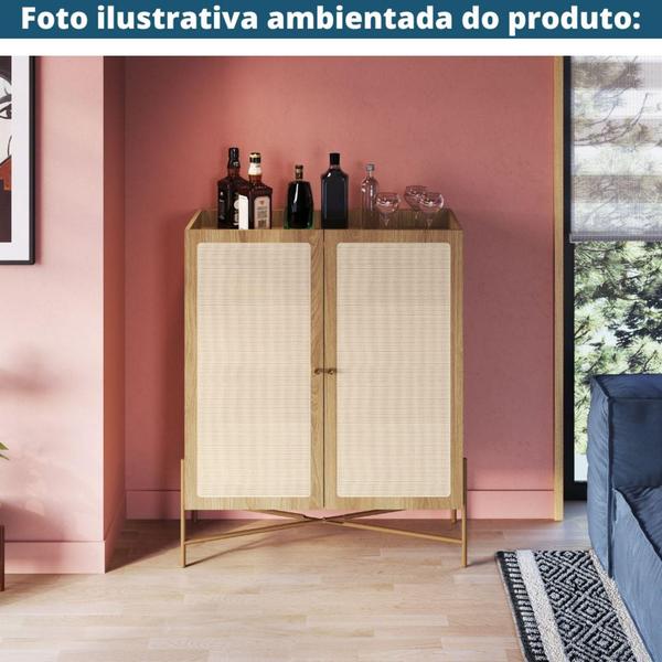 Imagem de Cristaleira Bar Armário Alto Oslo Artesano 93 cm (largura) MDP Mel Palha Natural Base Metal