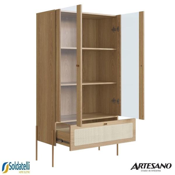 Imagem de Cristaleira bar oslo 2 portas 1 gaveta 83cm palinha hanover ou nero base metal - artesano