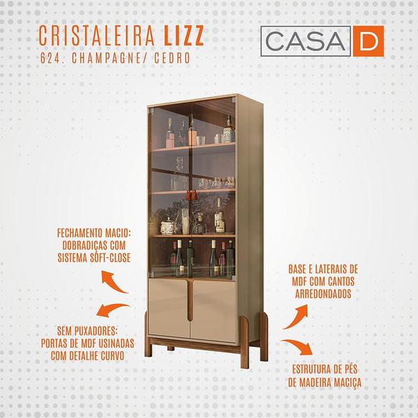 Imagem de Cristaleira Com 4 Nichos 2 Portas de Vidro Lizz Casa D Champagne/Cedro