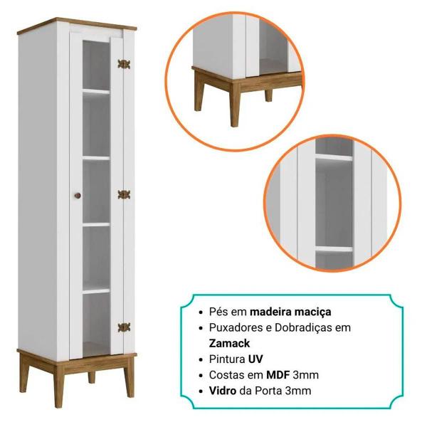 Imagem de Cristaleira de Vidro 1 Porta 45 Cm Colonial Freijó Branco Movelbento