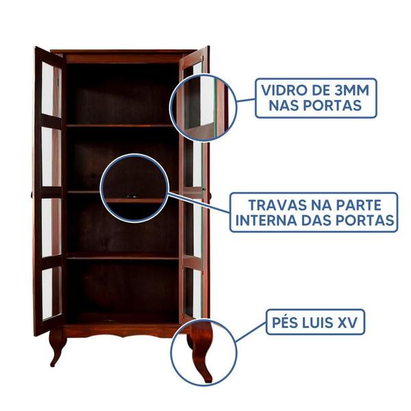 Imagem de Cristaleira Duas Portas Madeira Maciça Rústica Imbuia D113 Denk