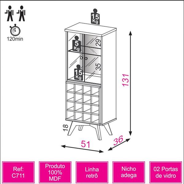 Imagem de Cristaleira Espelhada com Nicho Adega 02 Portas Zuri D03 Off White Freijó - Lyam Decor