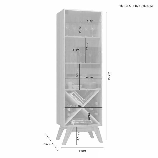 Imagem de Cristaleira Graça 1 Porta de Vidro Temperado 4 Prateleiras Com Adega - Jcm