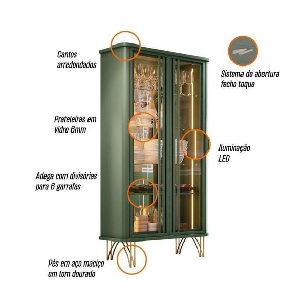 Imagem de Cristaleira Hb Móveis Evora 2 Portas De Vidro Verde Pistache