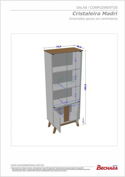 Imagem de Cristaleira Madri MDF Com 3 Nichos 4 Portas Off Cinamomo Bechara