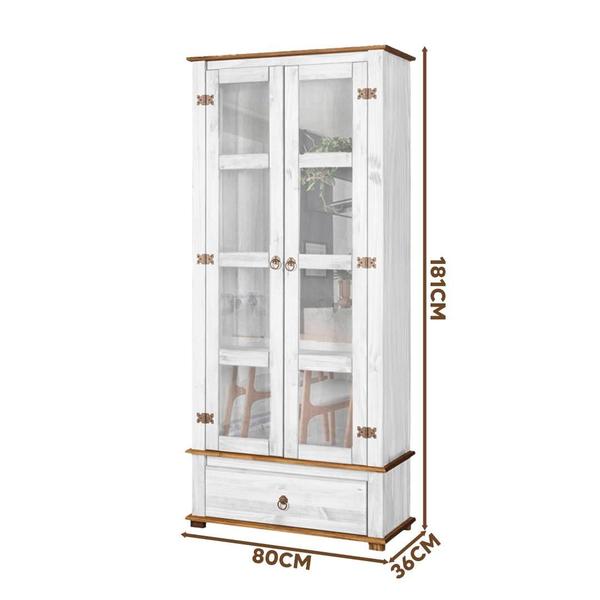 Imagem de Cristaleira Rústica Madeira Maciça 2 Portas Vidro Branco Garapa D106 Denk
