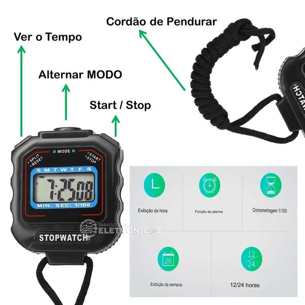 Imagem de Cronômetro Digital Multifuncional Com Função Relógio Alarme Leve e Compacto KL103