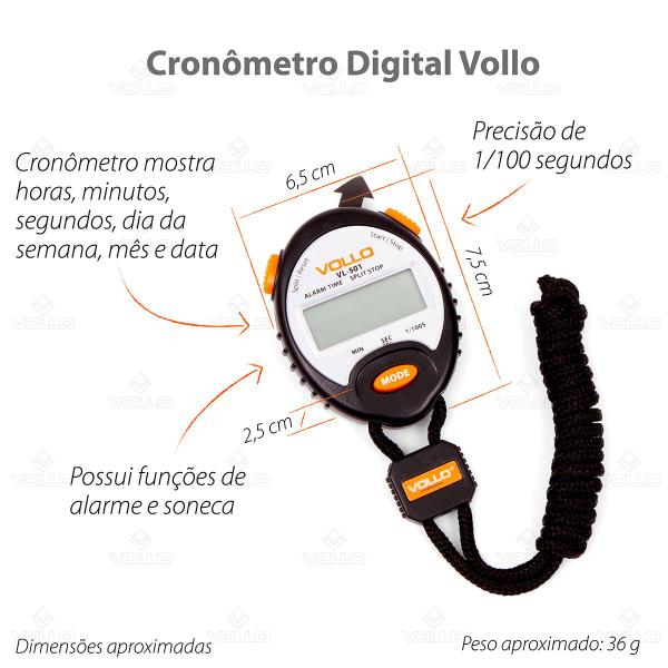 Imagem de Cronômetro Digital Precisão 1/100 Profissional ABS Alarme Data Hora Cordão Vollo