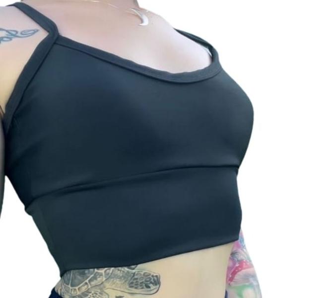 Imagem de cropped alcinha top blusa academia com bojo fitness preto