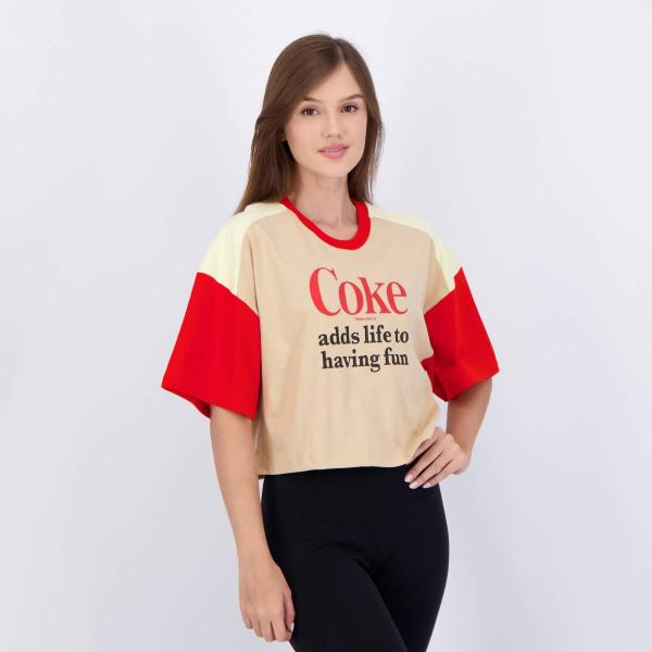 Imagem de Cropped Coca-Cola Feminino Bege e Vermelha